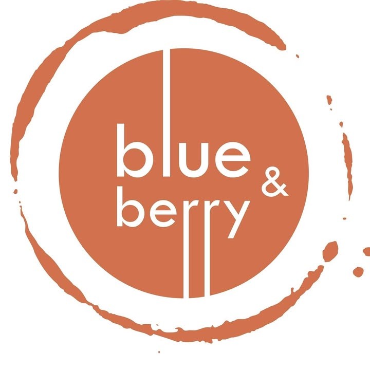 The Blue & Berry logo: the words blue & berry in a terracotta circle inside a coffee-cup ring